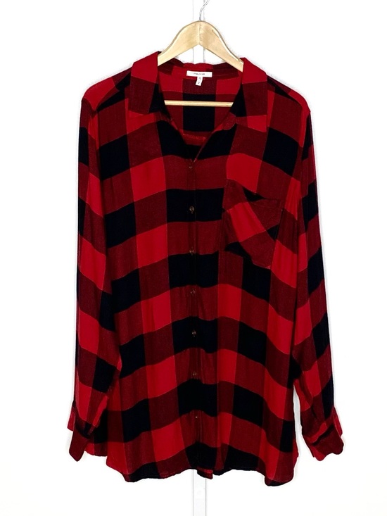 Maurices Tops - Maurices | Red/Black Buffalo Plaid 100% Rayon Tab-Sleeve Button-Down Shirt Sz 2X